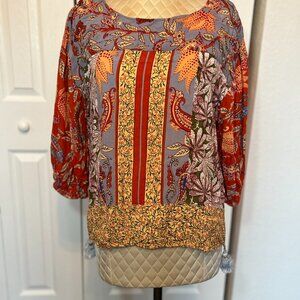 Anthropologie Sonrisa Paisley Floral Puff Sleeve Blouse, Size S
